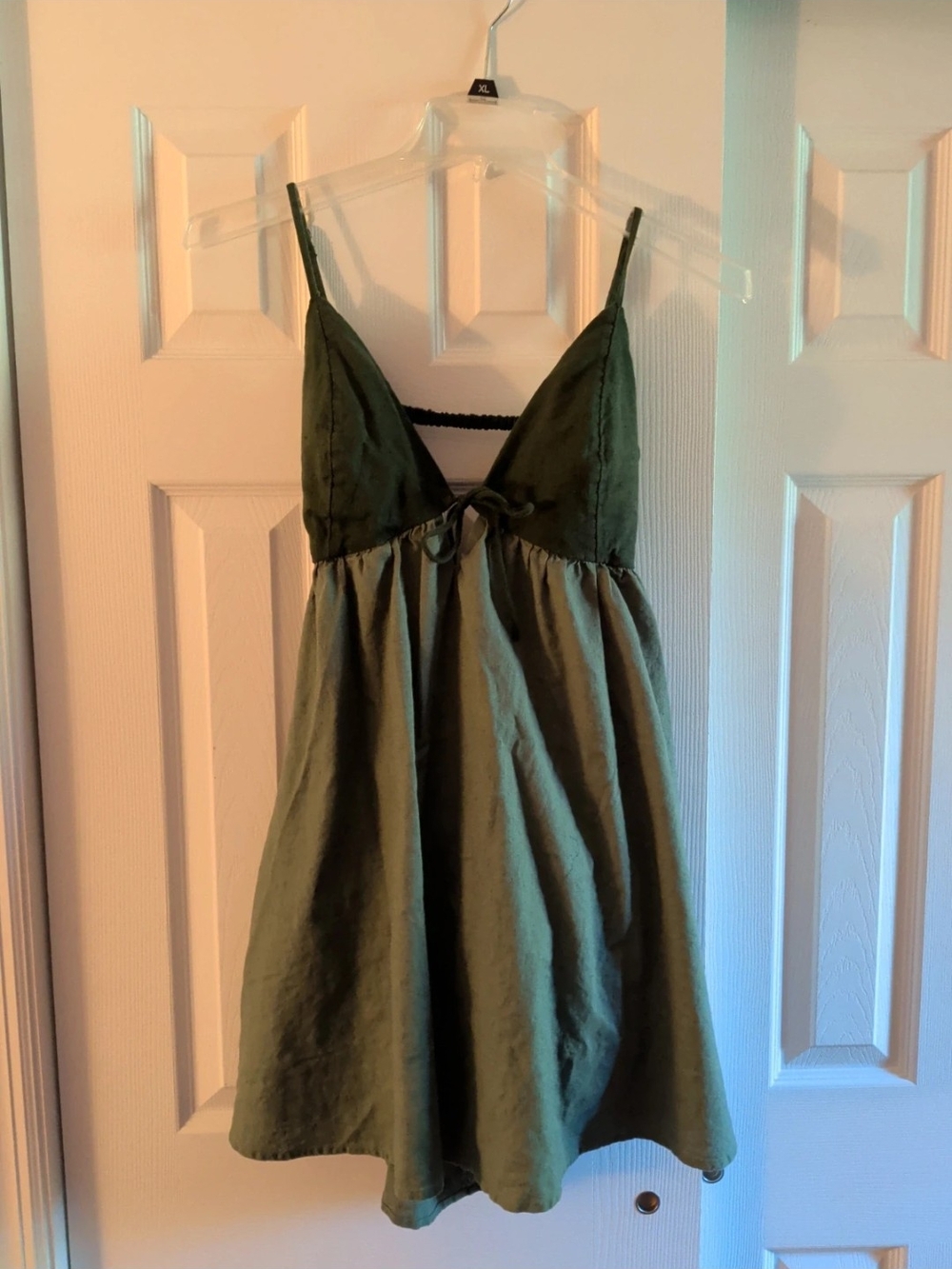 Abercrombie & Fitch Olive Green Spaghetti-Strap Tie-Front Mini Dress